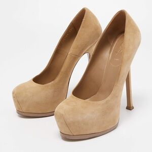 💕x2HP💕YSL Saint Laurent Tribtoo suede platform tan pumps